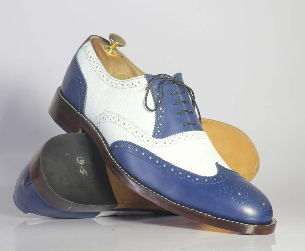 Beautiful Handmade Men Two Tone Blue & White Leather Formal Shoes, Men –  theleathersouq