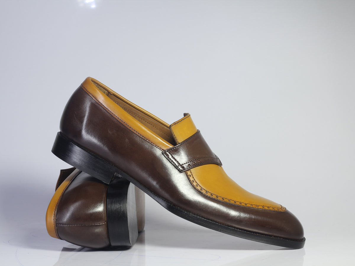 Handmade Men's Tan Leather Penny Loafer Shoes, Men Designer Dress Form –  theleathersouq