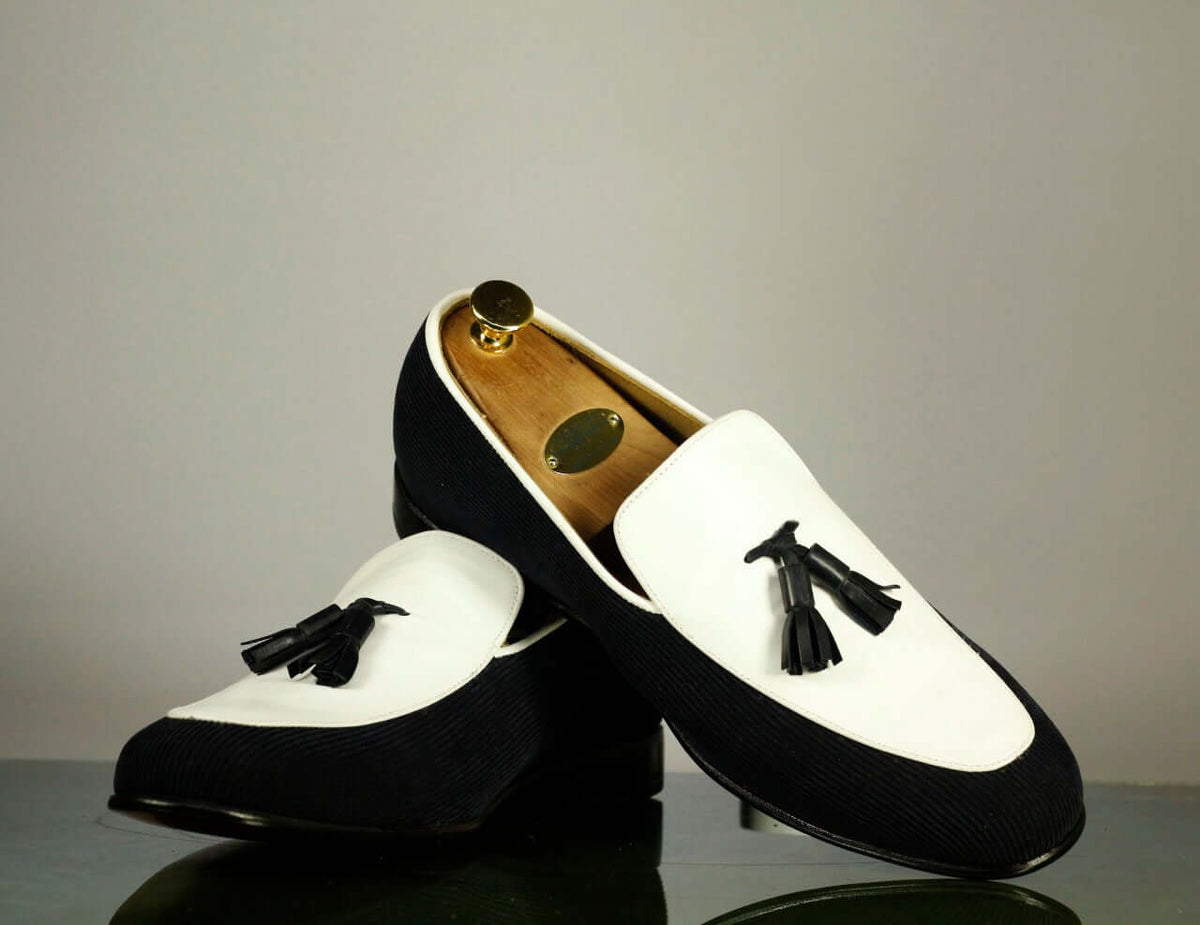 Black and white mens sales loafers