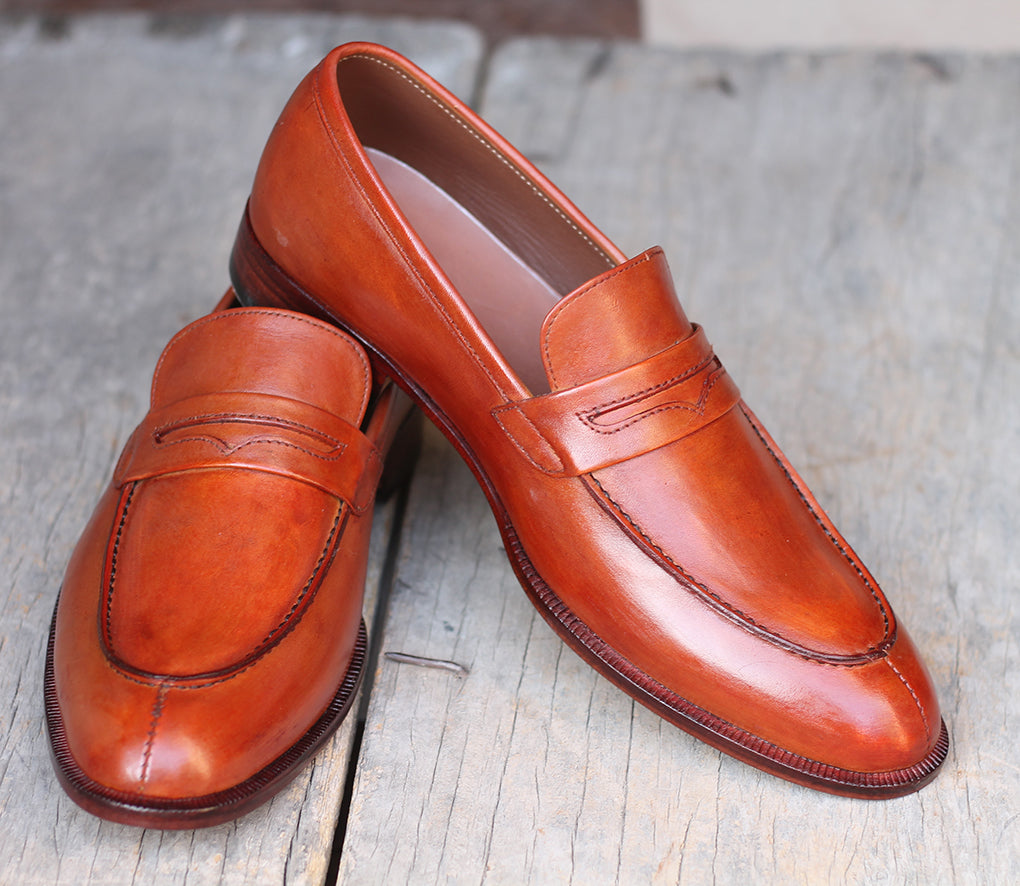 Handmade Men's Tan Shoes, Men Leather Penny Loafers Shoes, Dress Forma –  theleathersouq