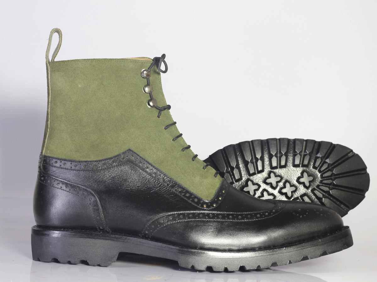 Buy Handmade Men Hunter Green Suede Lace up Ankle Boots Online