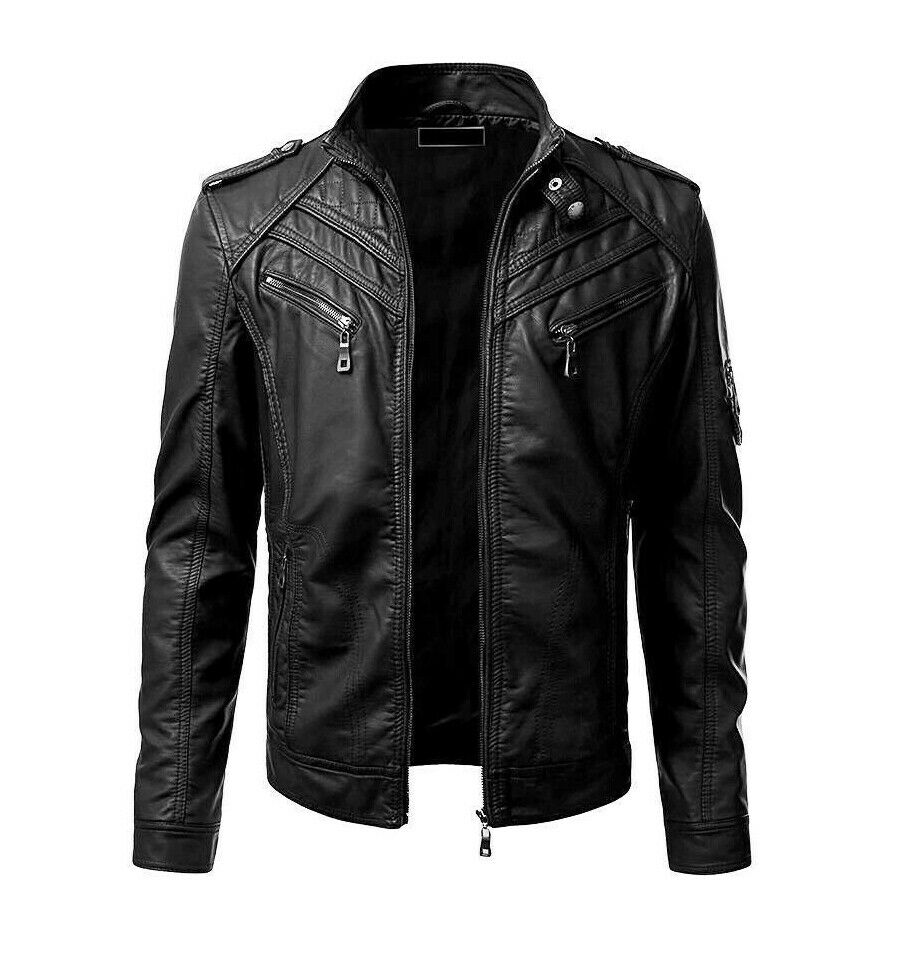 New Mens Black Genuine Leather Jacket For Mens Biker Motorcycle Caf Theleathersouq 9894
