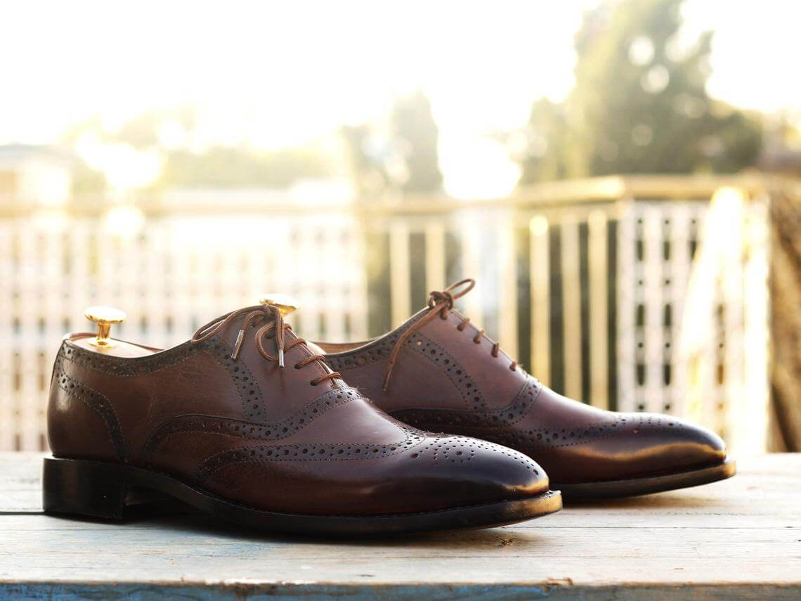 Handmade Mens Brown Color Leather Wing Tip Brogue Lace Up Shoes Men Theleathersouq 