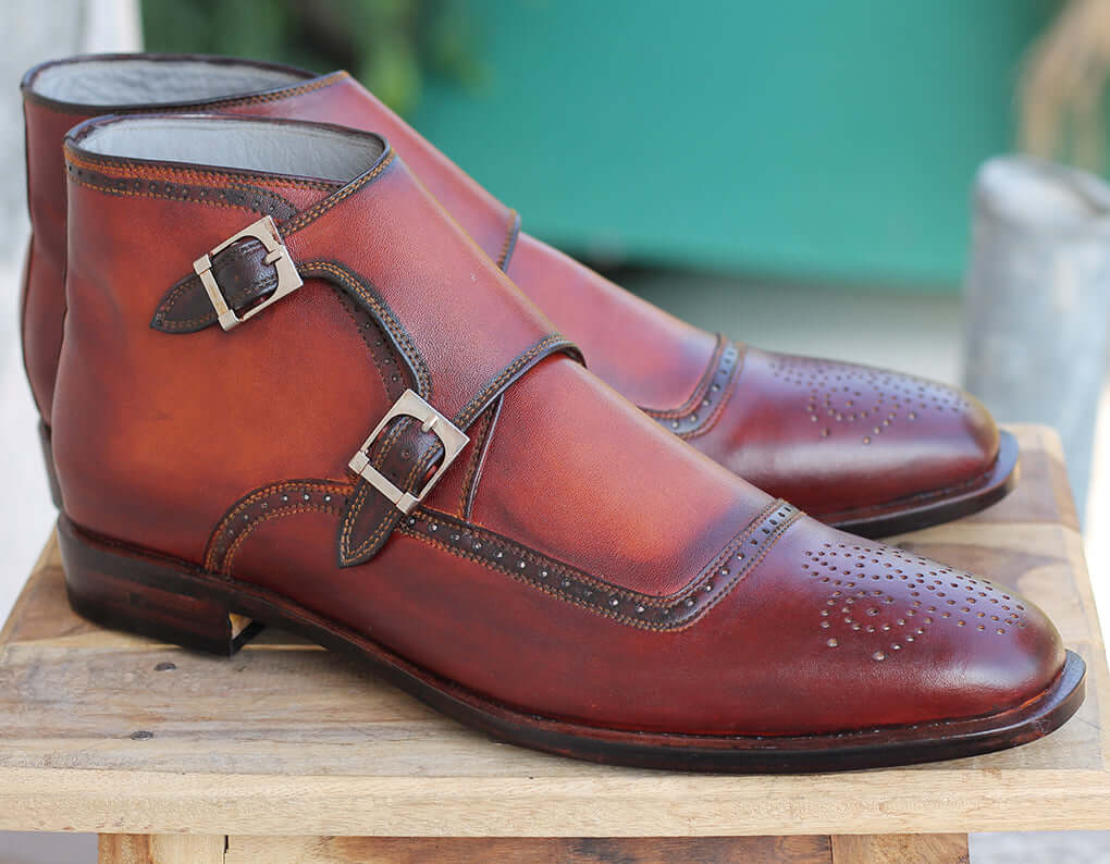 Brown Double Monks for men  Handmade by Cambrillón Bespoke Leather