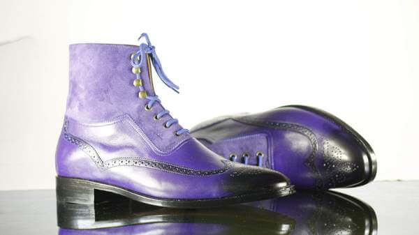 Handmade Men s Purple Leather Suede Wing Tip Brogue Lace Up Boots Men Ankle Boots Men Fashion Boots