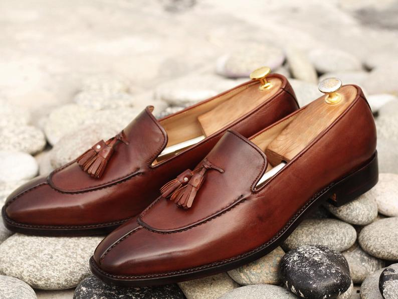 Awesome Handmade Men's Brown Leather Split Toe Tassel Loafers, Men Dre –  theleathersouq