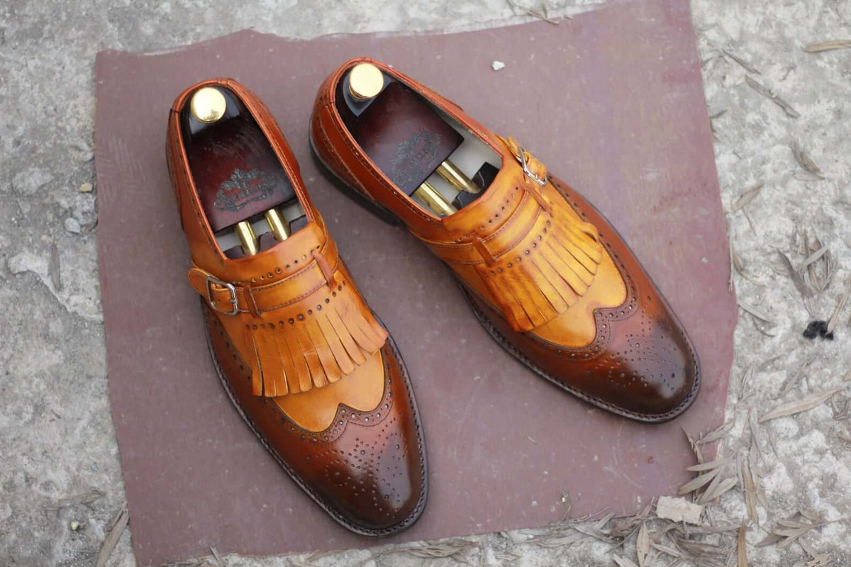 Awesome Handmade Men's Two Tone Leather & Suede Wing Tip Brogue Tassel  Loafer Shoes, Men Dress Formal Loafer Shoes