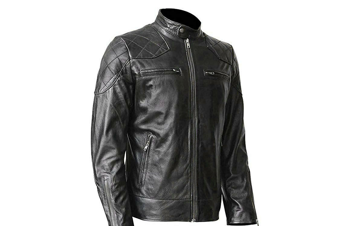 New Men's Genuine Lambskin Leather Jacket Black Biker