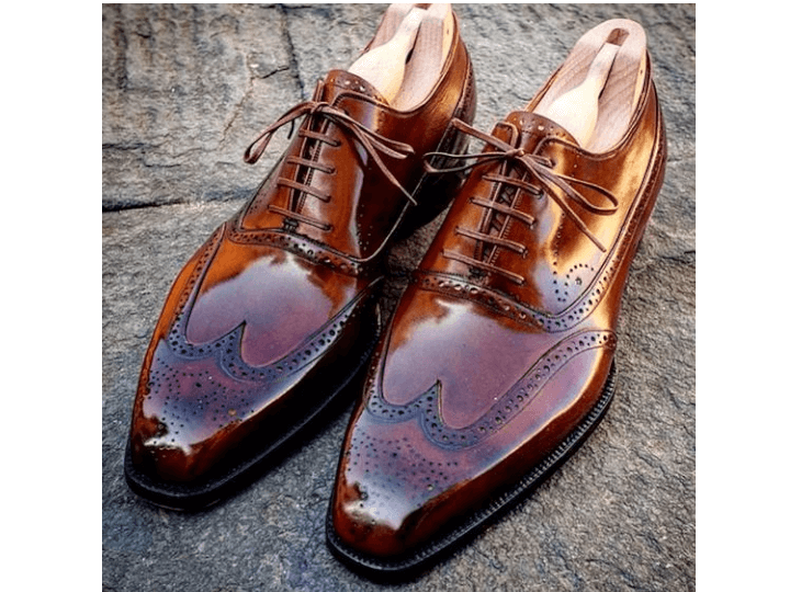 Elegant Men's handmade Wing Tip Brogue Brown Leather Shoes, custom made dress men shoes - theleathersouq