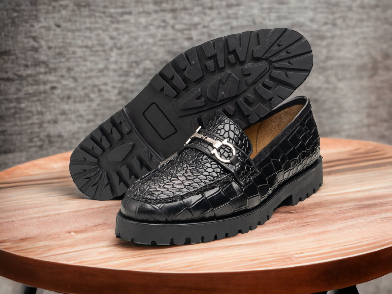 Awesome Designer Men's Handmade Black Alligator Textured Leather Rubber sole Loafers, Men Dress Formal Party Shoes