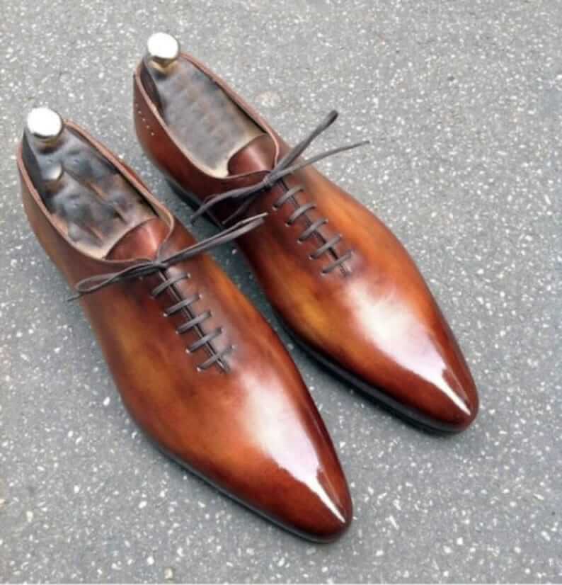 Awesome Handmade Men's Tan Leather Wholecut Pointed Toe Lace Up Shoes, Men  Goodyear Welted Dress Formal Shoes