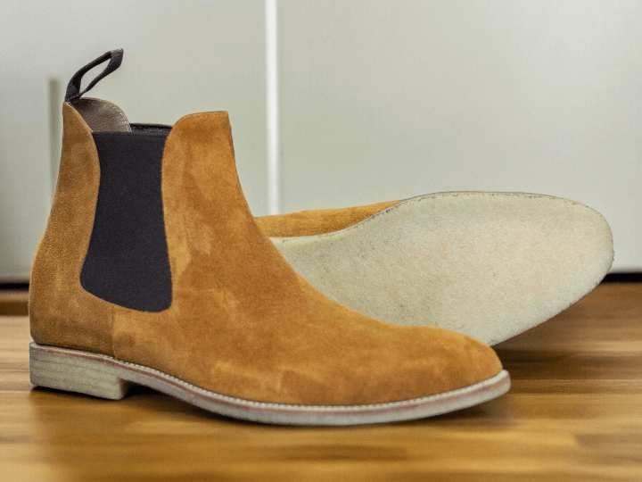 Experience ultimate style and comfort with our Awesome Handmade Men's Camel Color Suede Chelsea Boots. Designed with men in mind, these boots are perfect for any occasion. Handcrafted with care, these designer boots will elevate your look and keep you on-trend. Step out in style and confidence with our exclusive ankle boots.