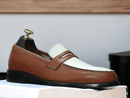 Experience comfort and style with Awesome Men's Handmade White &amp; Brown Loafer Shoes. Handcrafted with superior materials, these shoes are both elegant and durable. Perfect for any formal setting, these shoes will elevate your outfit and make you stand out. Don't sacrifice style for comfort, get the best of both worlds with these loafer shoes.