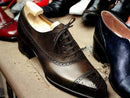 New Men's Handmade Coffee Brown Oxford Brogue Toe Leather Lace up Formal Shoes - theleathersouq