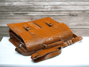 Full Grain Alligator Textured Leather Briefcase, Leather Messenger Travel Satchel Bag, 17" Laptop Briefcase