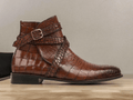 Elevate your style with these Awesome Handmade Men's Brown Python Textured Leather Jodhpur Boots. Handcrafted with meticulous attention to detail, these boots exude sophistication and luxury. The python texture adds a unique touch, while the ankle height provides both support and comfort. Perfect for any fashion-forward man.