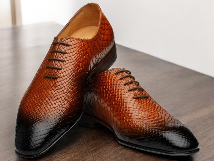 Awesome Men's Handmade Python Textured Brown Leather Lace Up Oxford Formal Dress Shoes