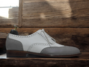 Awesome Handmade Men's White Grey Leather Wing Tip Brogue Shoes, Men Designer Fashion Shoes