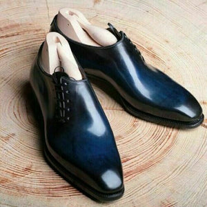 Elegant Handmade Men's Oxford Leather Blue Lace Up Shoes, Trendy Fashi ...