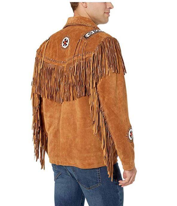 Men's Brown Fringed & Bones Cowboy Style Suede Leather Jacket - theleathersouq