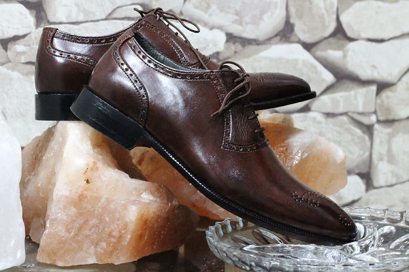 Handmade Men's Dark Brown Brogue Leather Lace Up Shoes, Men Designer Dress Formal Luxury Shoes - theleathersouq