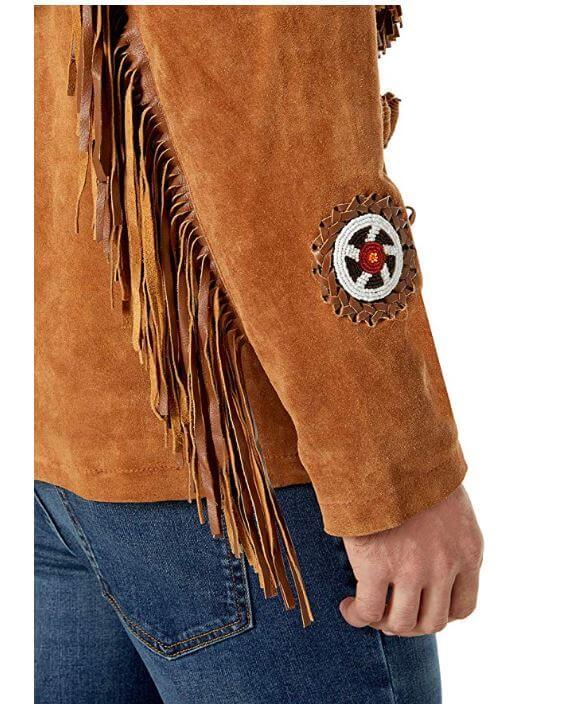 Men's Brown Fringed & Bones Cowboy Style Suede Leather Jacket - theleathersouq