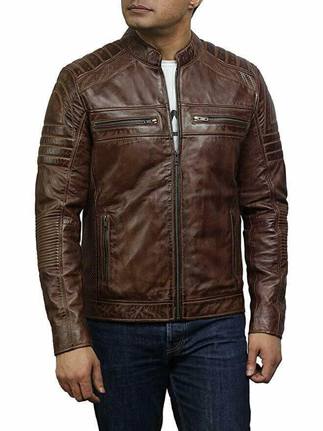 New Men's Leather Jacket Cafe Racer Vintage Distressed, Biker Leather Jacket for men - theleathersouq