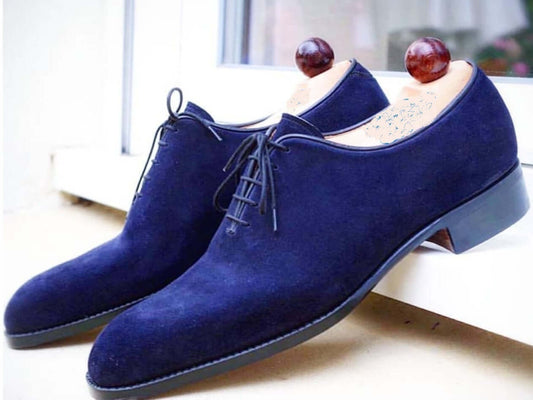 Stylish Handmade Men's Blue Color Suede Shoes, Lace Up Fashion Dress Shoes, Men Lace up Suede Shoes - theleathersouq