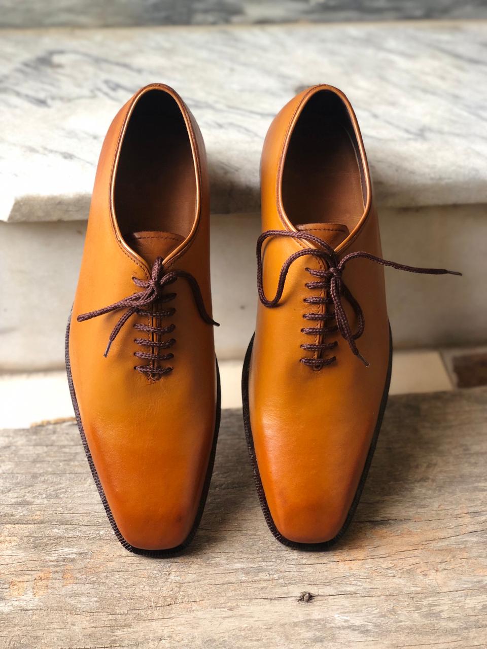 Stylish Men's Handmade tan Color Whole cut Shoes Men leather formal Shoes  Men dress shoes