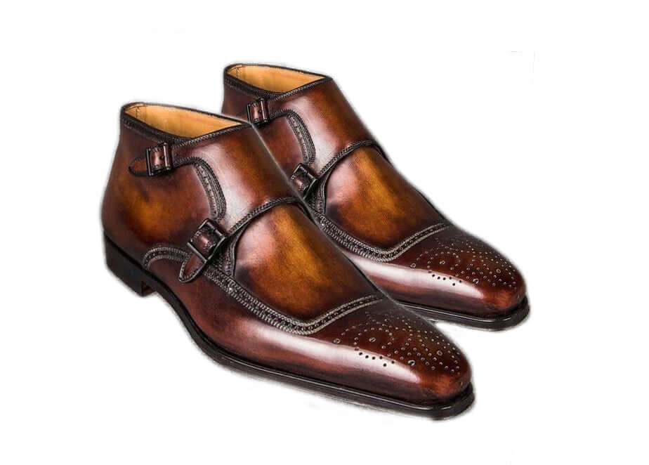 Brown Double Monks for men  Handmade by Cambrillón Bespoke Leather