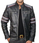 Cafe Racer Retro Classic Black gray Distressed Biker Leather Jackets For Men - theleathersouq