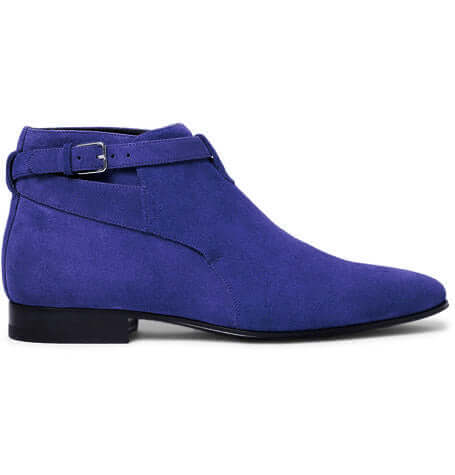 Stylish Men's Handmade Blue Color Suede Jodhpur Ankle High Buckle Dress Boots - theleathersouq