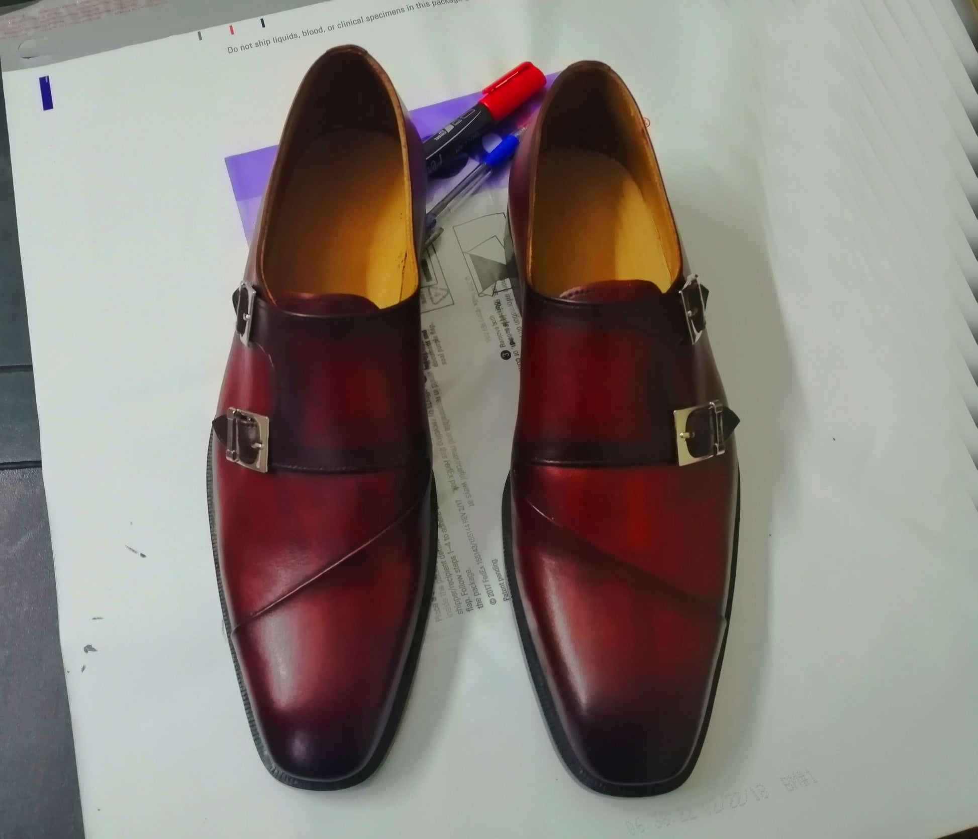 Stylish Men's Handmade Burgundy Leather Double Monk Strap Dress Formal Shoes - theleathersouq