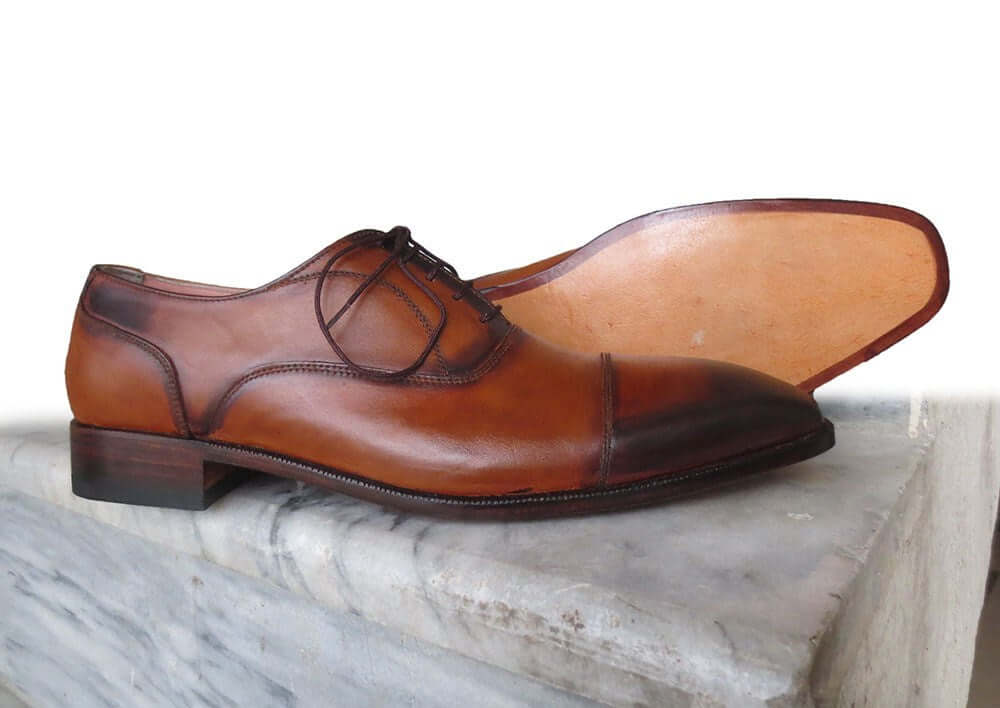 Classic Men's Handmade Two Tone Brown Burnished Toe Lace Up Dress Shoes - theleathersouq