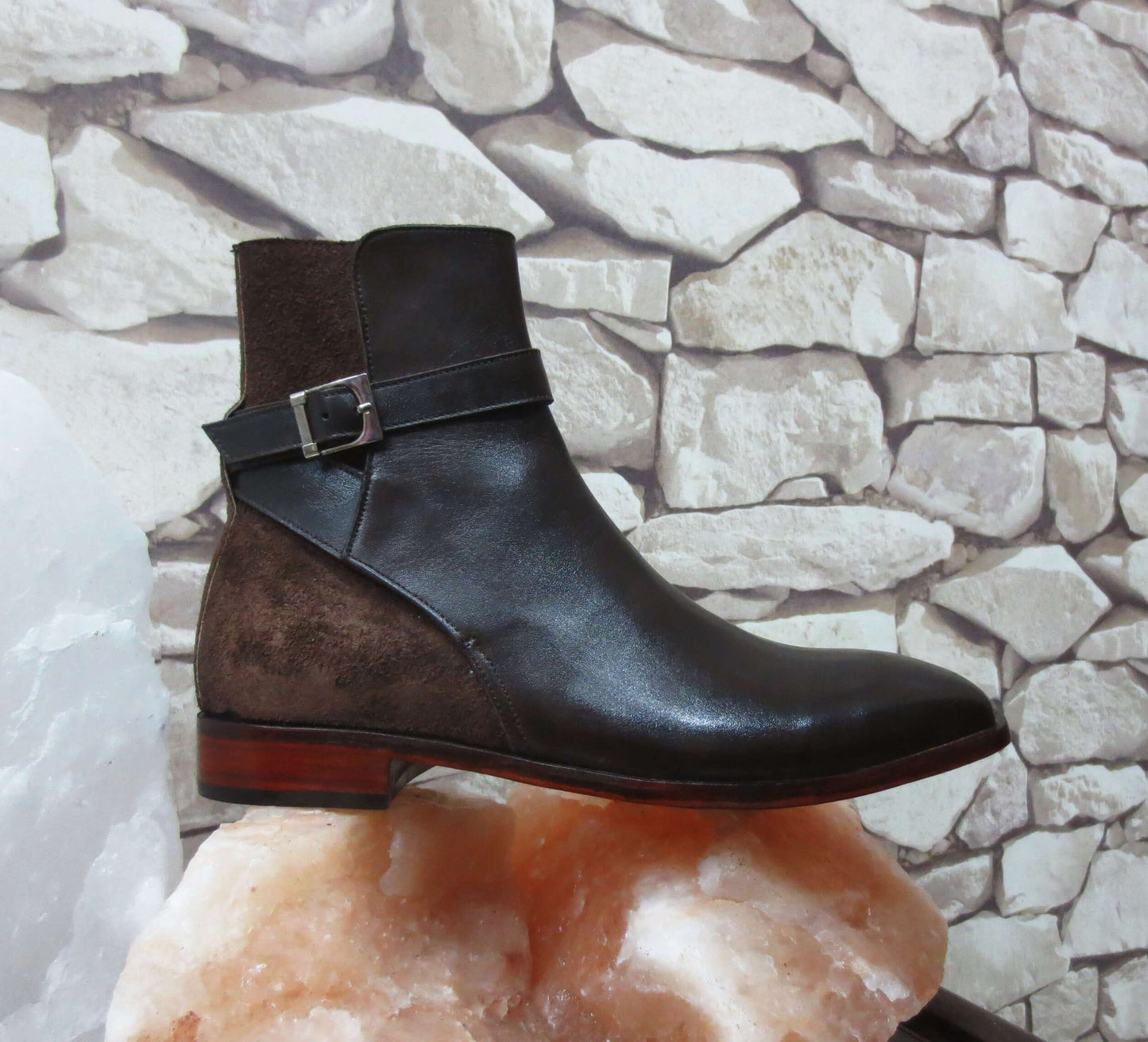 Stylish men's Handmade Leather & Suede Brown Jodhpur Buckle Boots - theleathersouq