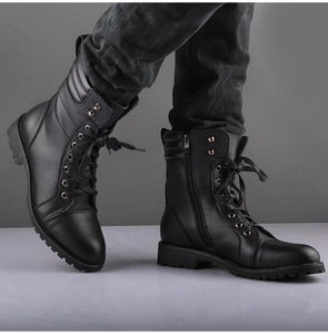 Men's Handmade Black Color Ankle High Boots, Men's Side Zipper