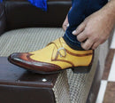 Handmade men's Tan Brown Wingtip Monk Leather Shoes, Men's Monk Dress Shoes - theleathersouq