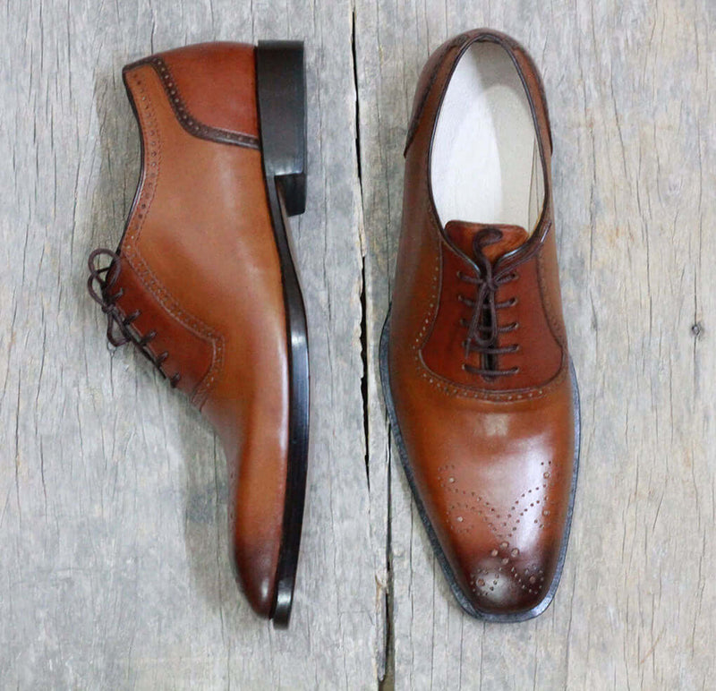 Handmade Men's Brown Brogue Leather Shoes, Men's Brown Lace Up Dress Shoes - theleathersouq