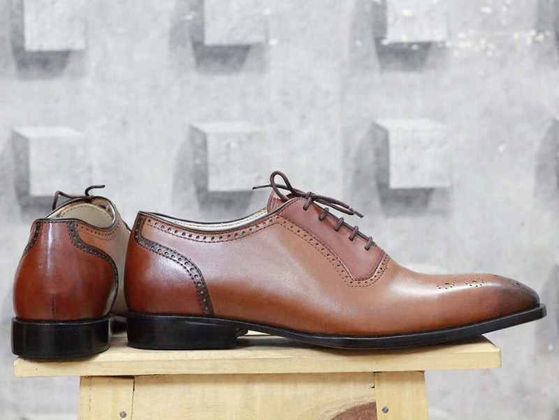 Handmade Men's Brown Brogue Leather Shoes, Men's Brown Lace Up Dress Shoes - theleathersouq