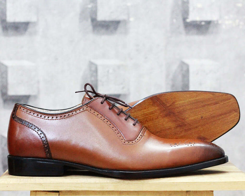 Handmade Men's Brown Brogue Leather Shoes, Men's Brown Lace Up Dress Shoes - theleathersouq