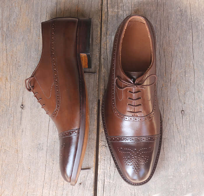 Handmade Men's Two Tone Brown Brogue Leather Shoes, Men's Lace Up Dress Shoes - theleathersouq