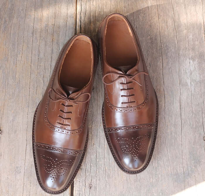 Handmade Men's Two Tone Brown Brogue Leather Shoes, Men's Lace Up Dress Shoes - theleathersouq