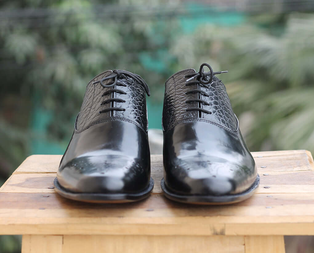 Men's Handmade Black Alligator Leather Brogue Shoes - theleathersouq