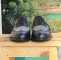 Handmade Men's Oxford Wing Tip Suede And Leather Black And Gray Formal Shoes - theleathersouq