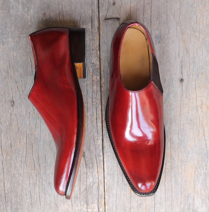 Handmade Men's Burgundy Whole Cut Leather Shoes, Men Slip On Dress For ...