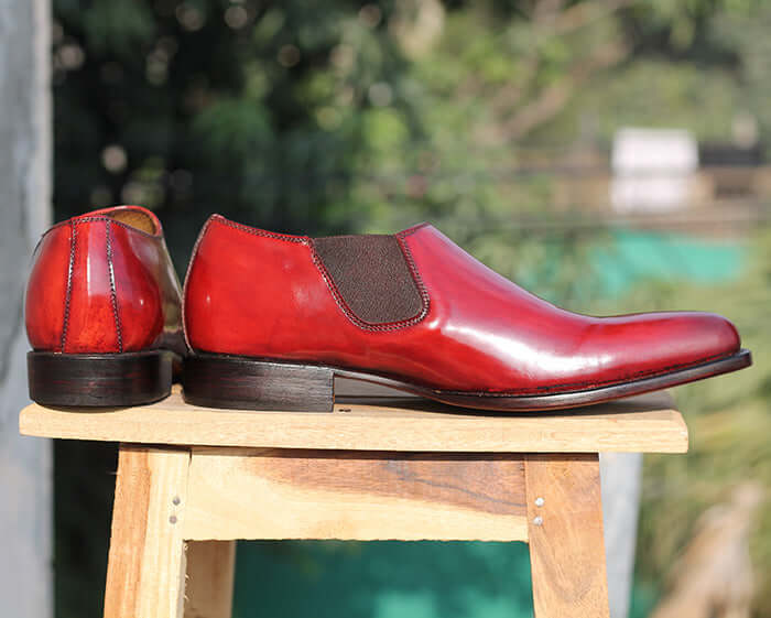 Handmade Men's Burgundy Whole Cut Leather Shoes, Men Slip On Dress Formal Shoes - theleathersouq