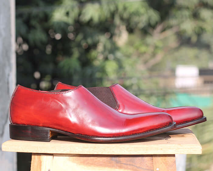 Handmade Men's Burgundy Whole Cut Leather Shoes, Men Slip On Dress Formal Shoes - theleathersouq