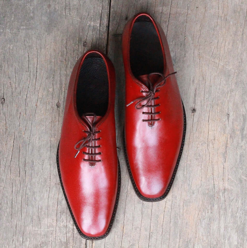 Handmade Men's Burgundy Whole Cut Leather Shoes, Men Lace Up Dress Formal Shoes - theleathersouq