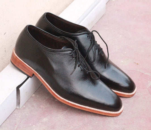 Handmade Men's Black Whole Cut Leather Shoes, Men Lace Up Dress Formal Shoes - theleathersouq