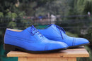 Men’s Handmade Blue Color Leather Shoes, Men Cap Toe Brogue Dress Formal Shoes - theleathersouq